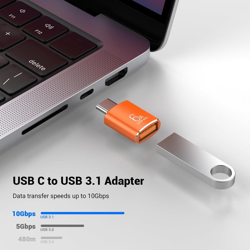 Pastall 10 حزمة محول USB C إلى USB3.1 بسرعة 10Gbps/120W، محول ذكر نوع C برتقالي إلى أنثى USB للهواتف الذكية، الكمبيوتر الشخصي، اللابتوب، التابلت، لوحة المفاتيح وغيرها. - Image 2